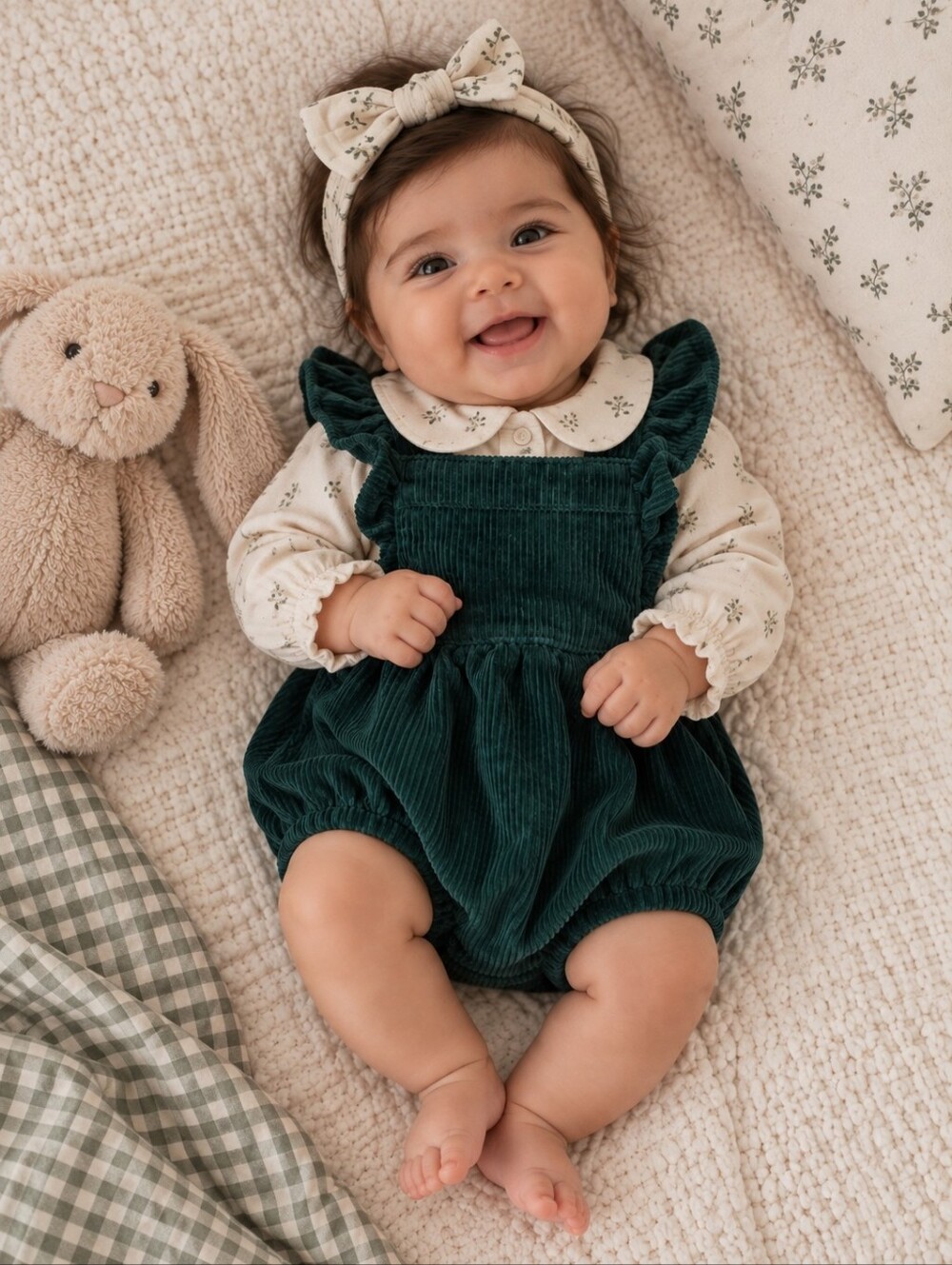 Old Navy Baby Corduroy Bubble Romper 0-3M Green Ruffle Overalls Cottagecore